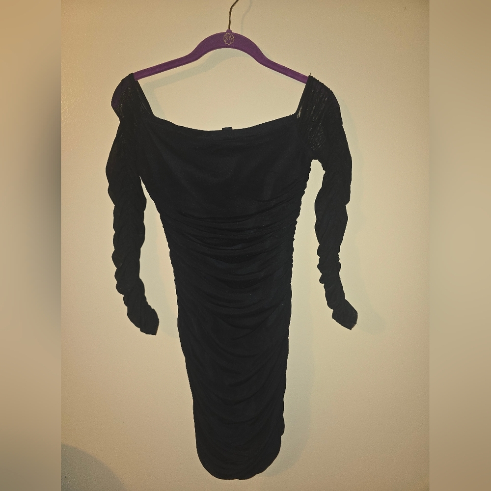 Windsor Black Ruched Long Sleeve Dress